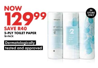 WOOLWORTHS 2-PLY TOILET PAPER 18-PACK