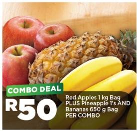 Red Apples 1 kg Bag PLUS Pineapple 1's AND Bananas 650 g Bag PER COMBO