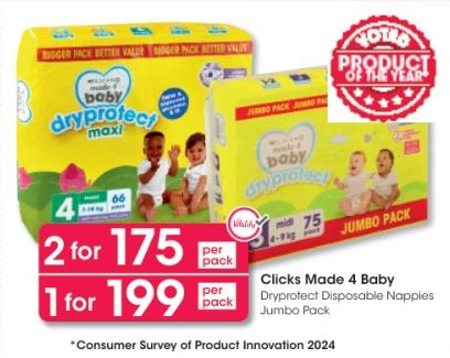 Clicks Made 4 Baby Dryprotect Disposable Nappies Jumbo Pack.