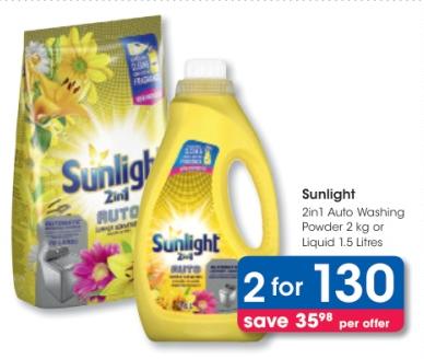 Sunlight 2in1 Auto Washing Powder 2 kg or Liquid 1.5 Litres