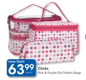 Clicks Pink & Purple Dot Toiletry Bags