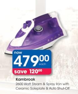 Kambrook 2600 Watt Steam & Spray Iron with Ceramic Soleplate & Auto Shut-Off