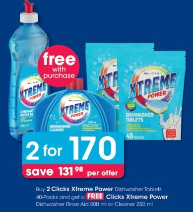 Clicks Xtreme Power Dishwasher Tablets 40-Packs