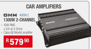 OHM 1300W 2-Channel Car Amplifier 