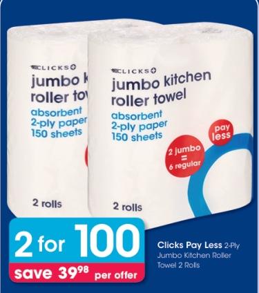 Clicks jumbo kitchen roller towel 2 Rolls