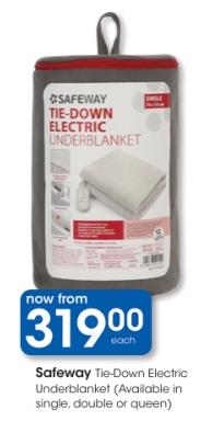 Safeway Tie-Down Electric Underblanket (Available in single, double or queen)