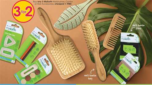 Buy any 3 Clicks MyEarth Hairbrushes, Combs or Hair Accessories, cheapest 1 FREE