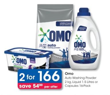 Omo Auto Washing Powder 2kg, Liquid Detergent Assorted 1.5L Or Capsules 16 Pack