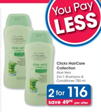 Clicks HairCare Collection Aloe Vera 2-in-1 Shampoo & Conditioner 750ml