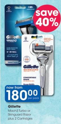 Gillette Mach3 Turbo or Skinguard Razor Plus 2 Cartridges