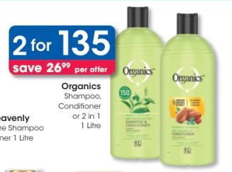 Organics Shampoo, Conditioner or 2 in 1 1 Litre