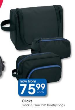 Black & Blue Trim Toiletry Bags