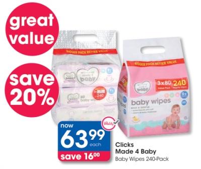 Clicks Made 4 Baby Baby Wipes 240-Pack