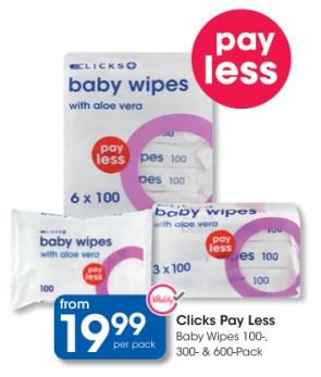 Clicks Pay Less Baby Wipes 100, 300-& 600-Pack