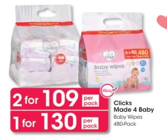 Clicks Made 4 Baby Baby Wipes 480-Pack