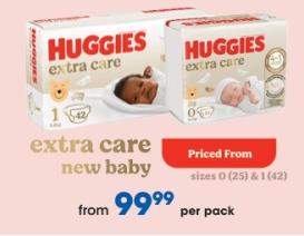 Huggies Extra Care New Baby Size 0 (25) & 1 (42)