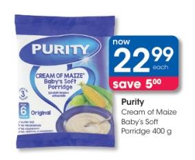 Purity Cream of Maize Baby's Soft Porridge 400g