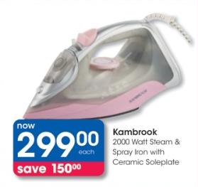 Kambrook 2000 Watt Steam & Spray Iron with Ceramic Soleplate