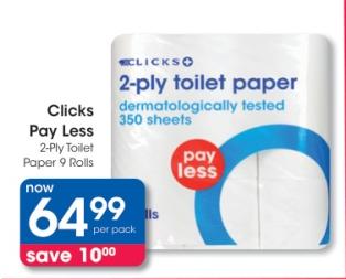 Clicks 2-Ply Toilet Paper dermatologically tested 350 sheets