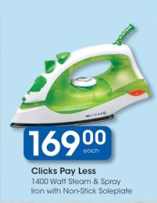 Clicks 1400 Watt Steam & Spray Iron with Non-Stick Soleplate