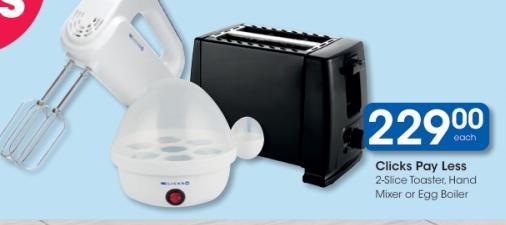 Clicks 2-Slice Toaster, Hand Mixer or Egg Boiler