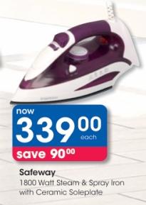 Safeway 1800 Watt Steam & Spray Iron with Ceramic Soleplate