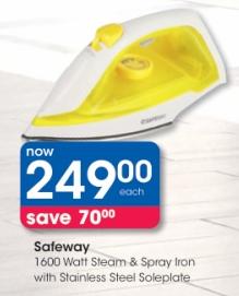 Safeway 1600 Watt Steam & Spray Iron with Stainless Steel Soleplate