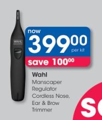 Wahl Manscaper Regulator Cordless Nose, Ear & Brow Trimmer 