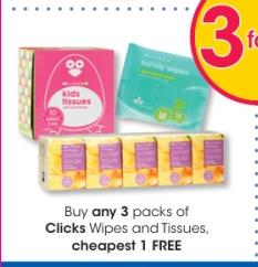 Buy Any 3 Clicks Wipes and Tissues Cheapest 1 Free