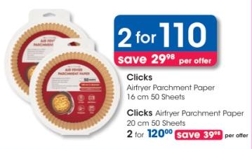 Clicks Airfryer Parchment Paper 16 cm 50 Sheets 