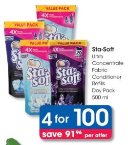 Sta-Soft Ultra Concentrate Fabric Conditioner Refills Day Pack 500ml