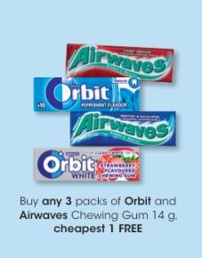 Buy any 3 packs of Orbit and Airwaves Chewing Gum 14 g cheapest 1 FREE