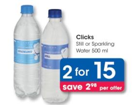 Clicks Still or Sparkling Water 500 ml 