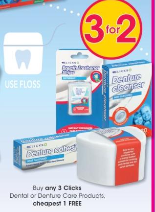 Buy any 3 Clicks Dental or Denture Care Products, cheapest 1 FREE