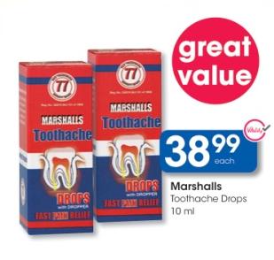 Marshalls Toothache Drops 10ml