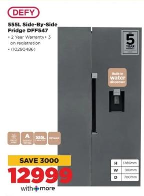 DEFY 555L Side-By-Side Fridge DFF547