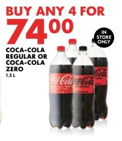 Coca-Cola Regular or Coca-Cola Zero 1.5 L any 4 