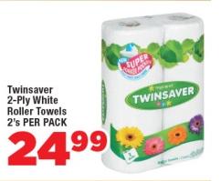 Twinsaver 2-Ply White Roller Towels 2's PER PACK