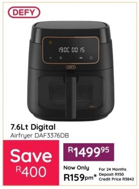 Defy 7.6Lt Digital Airfryer DAF3376DB