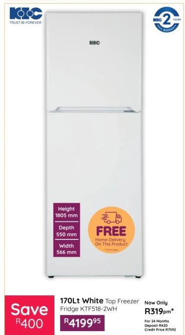 170Lt White Top Freezer Fridge KTF518-2WH