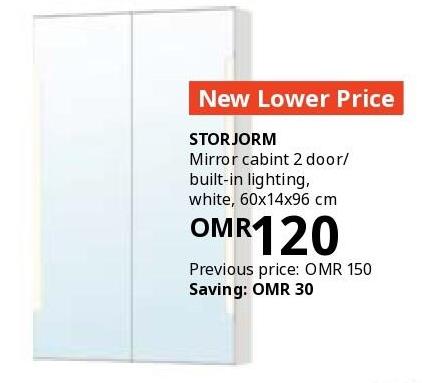 STORJORM Mirror cabint 2door/ built-in lighting, white, 60x14x96 cm