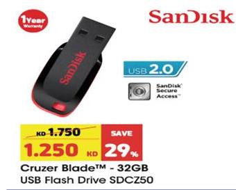 Sandisk Cruzer Blade - 32GB USB Flash Drive SDCZ50