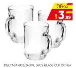 DELCASA BOZ/240ML 3PCS GLASS CUP DC1457