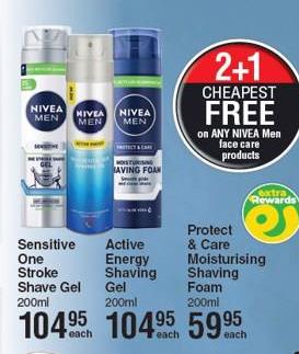 2+1 CHEAPEST FREE ON ANY NIVEA MEN FACE CARE PRODUCTS 
