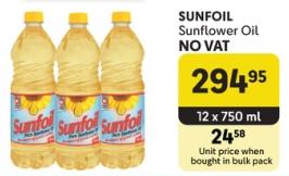 SUNFOIL Sunflower Oil NO VAT  12x750 ml	