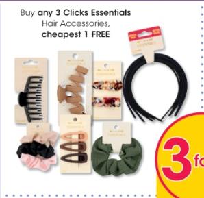 Buy any 3 Clicks Essentials Hair Accessories, cheapest 1 FREE