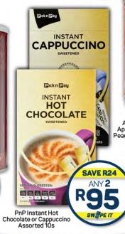 PnP Instant Hot Chocolate or Cappuccino Assorted 10s