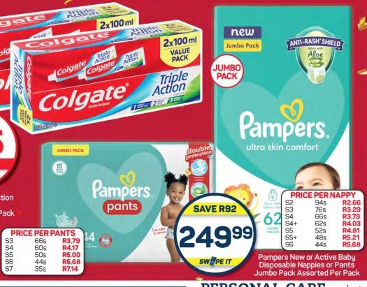 Pampers New or Active Baby Nappies or Pants. Jumbo Pack Assorted Per Pack