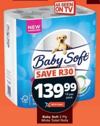 Baby Soft 2 Ply White Toilet Rolls 18 Per Pack