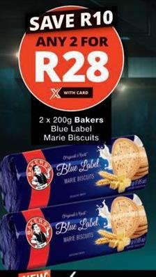 Any 2 x 200g Bakers Blue Label Marie Biscuits